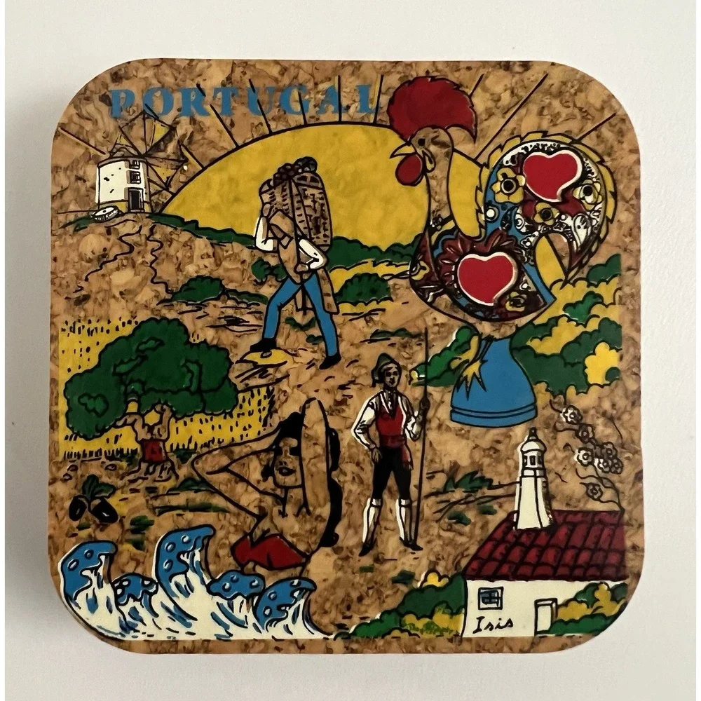 Vintage Portugal Tourist Souvenir Coaster Set Of 6 Drinks Portugese History Cup